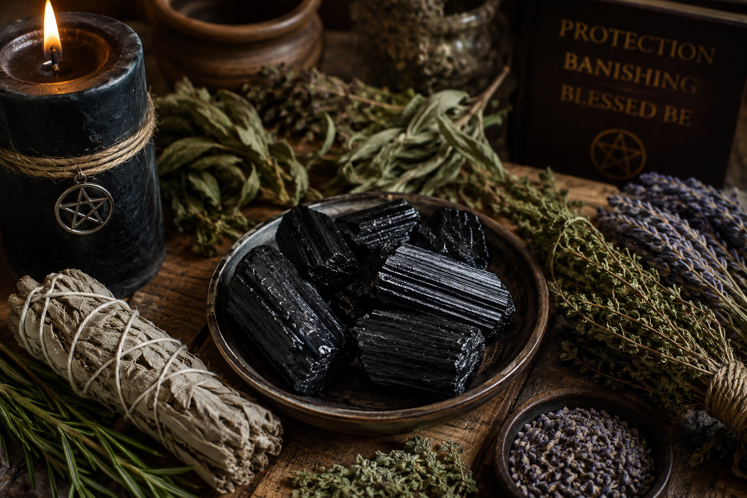 Black tourmaline and protective herbs used to protect yourself from black magic