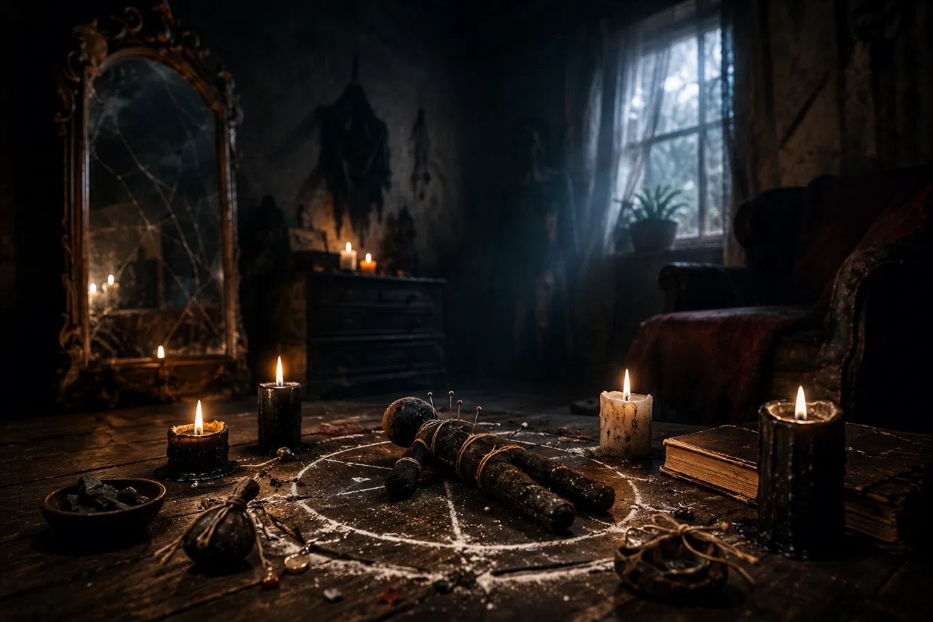 Spiritual cleansing tools — candles, ritual objects and sacred symbols for removing negative energy from the home